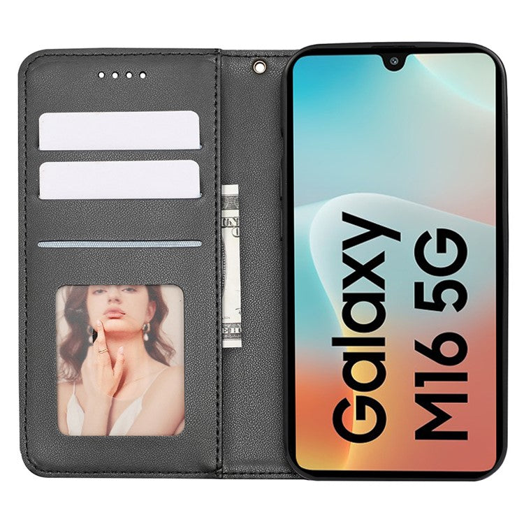 For Samsung Galaxy M16 5G  /  F16 5G Wallet Phone Case Strong Magnetic Checkered Pattern Imprint Leather Flip Cover - Black