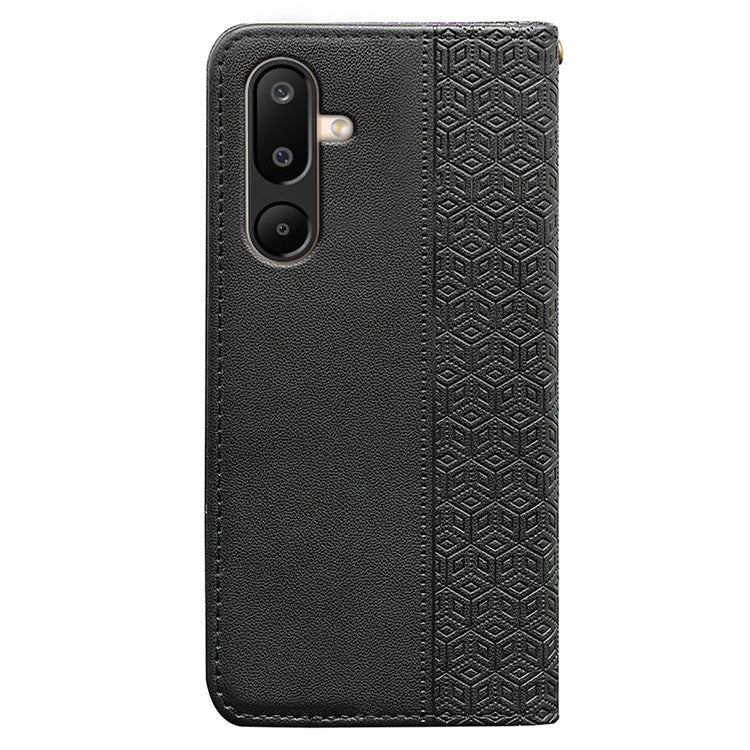 For Samsung Galaxy M16 5G  /  F16 5G Wallet Phone Case Strong Magnetic Checkered Pattern Imprint Leather Flip Cover - Black
