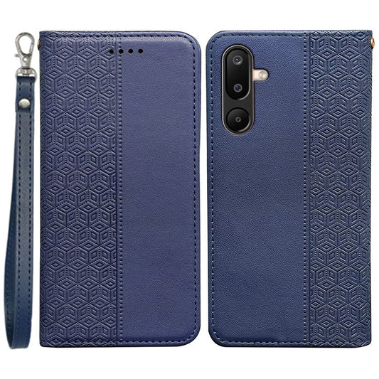 For Samsung Galaxy M16 5G  /  F16 5G Wallet Phone Case Strong Magnetic Checkered Pattern Imprint Leather Flip Cover - Blue