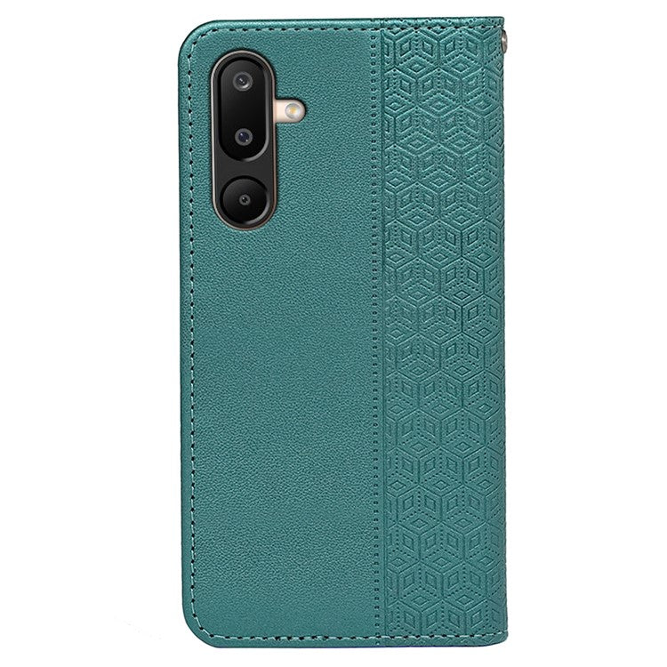 For Samsung Galaxy M16 5G  /  F16 5G Wallet Phone Case Strong Magnetic Checkered Pattern Imprint Leather Flip Cover - Green