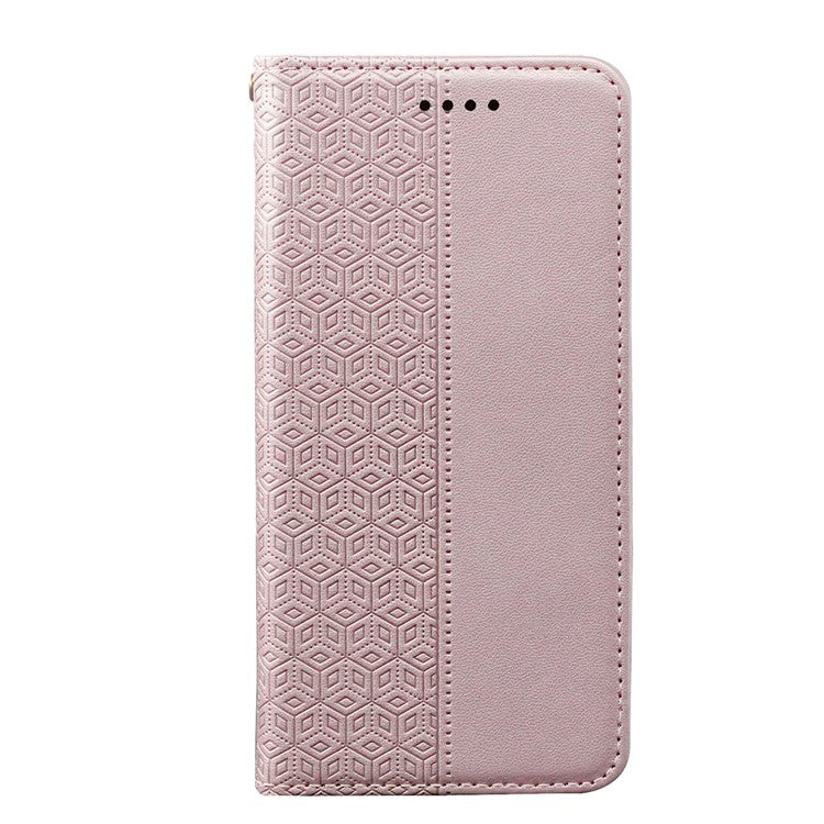 For Samsung Galaxy M16 5G  /  F16 5G Wallet Phone Case Strong Magnetic Checkered Pattern Imprint Leather Flip Cover - Rose Gold