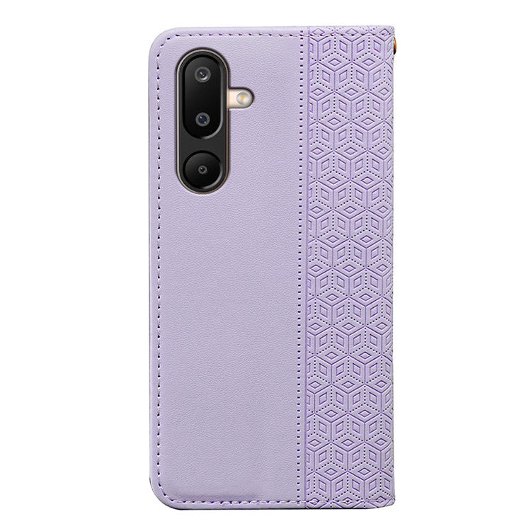 For Samsung Galaxy M16 5G  /  F16 5G Wallet Phone Case Strong Magnetic Checkered Pattern Imprint Leather Flip Cover - Purple