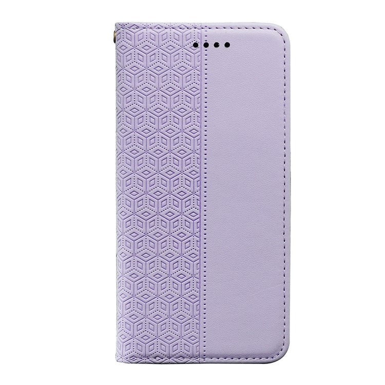 For Samsung Galaxy M16 5G  /  F16 5G Wallet Phone Case Strong Magnetic Checkered Pattern Imprint Leather Flip Cover - Purple