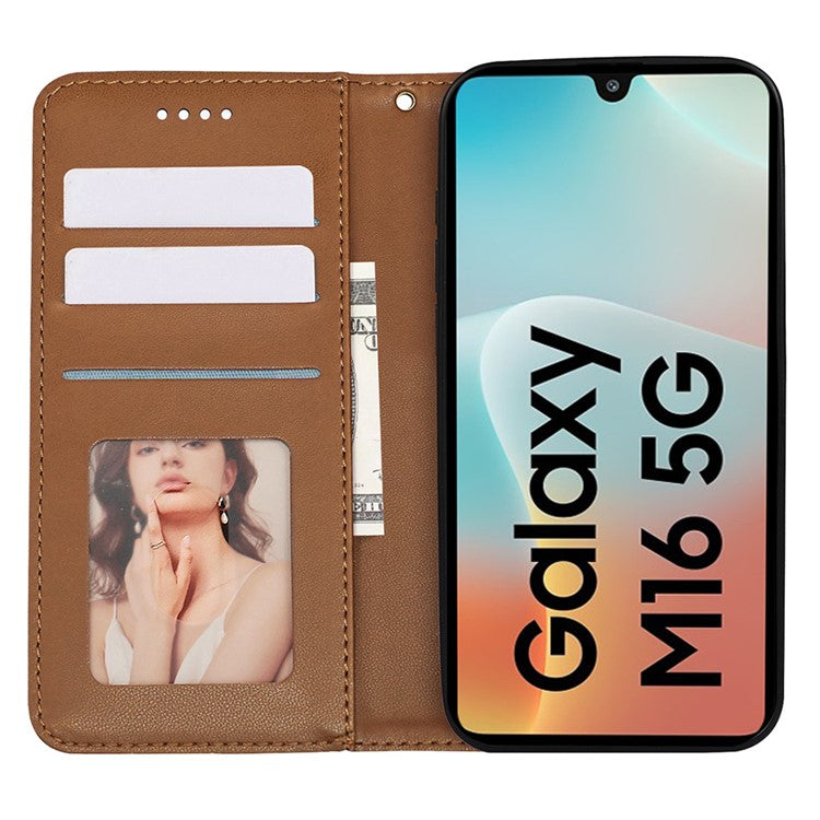 For Samsung Galaxy M16 5G  /  F16 5G Wallet Phone Case Strong Magnetic Checkered Pattern Imprint Leather Flip Cover - Brown