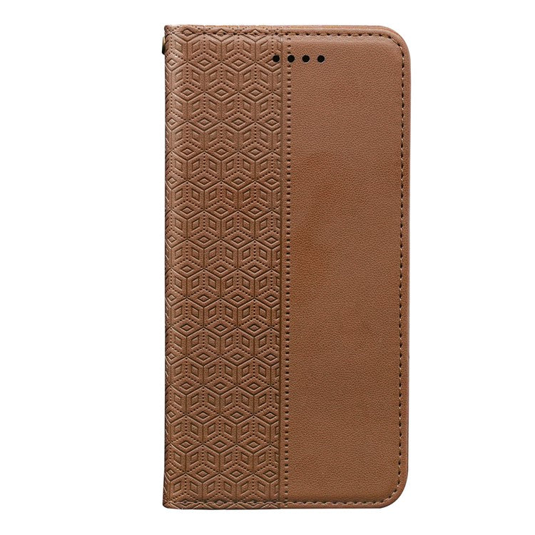 For Samsung Galaxy M16 5G  /  F16 5G Wallet Phone Case Strong Magnetic Checkered Pattern Imprint Leather Flip Cover - Brown