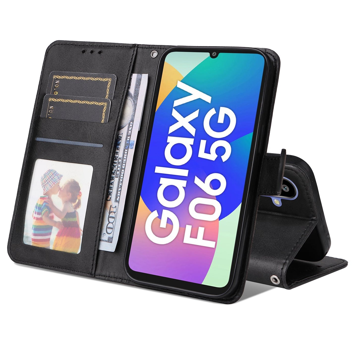 For Samsung Galaxy F06 5G Case Wallet PU Leather Folio Flip Phone Cover - Black