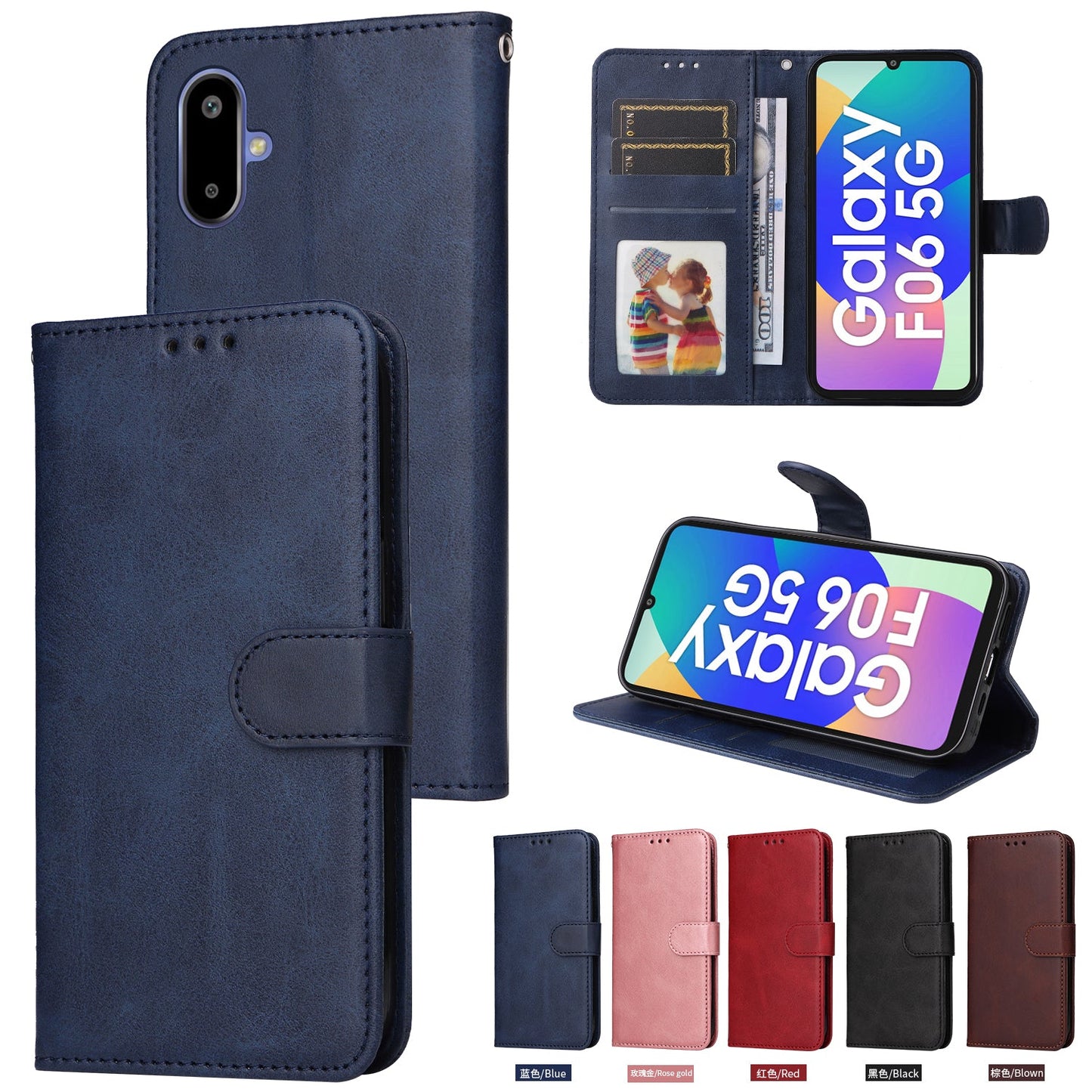 For Samsung Galaxy F06 5G Case Wallet PU Leather Folio Flip Phone Cover - Blue
