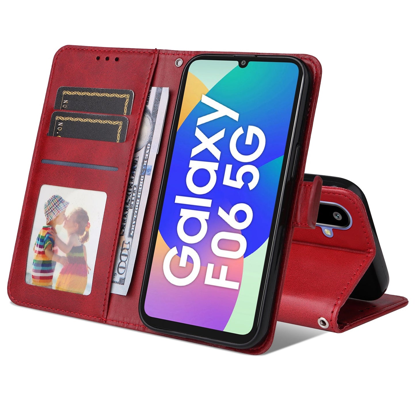 For Samsung Galaxy F06 5G Case Wallet PU Leather Folio Flip Phone Cover - Red