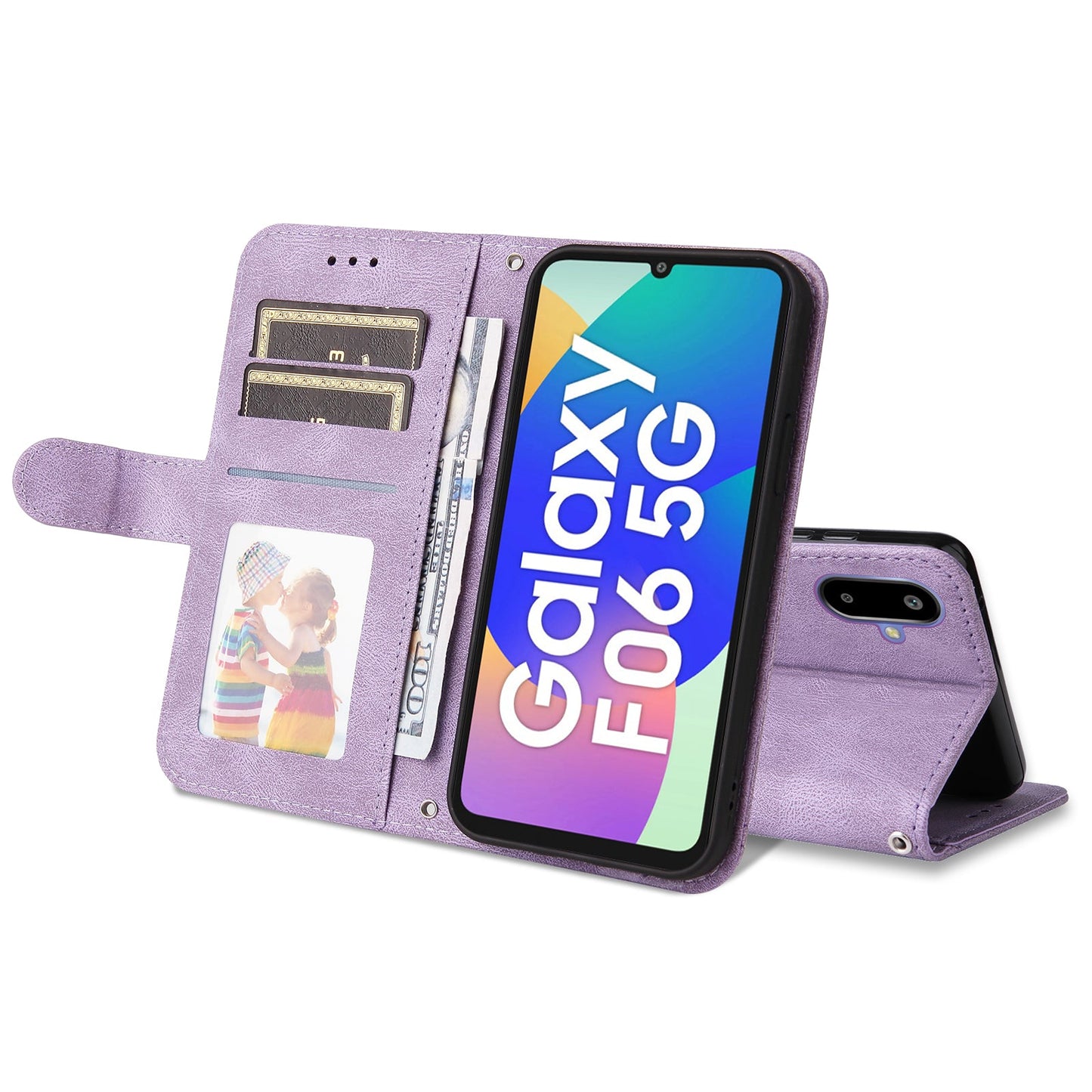 For Samsung Galaxy F06 5G Leather Wallet Cases Skin Touch Phone Cover Stand with Strap - Purple