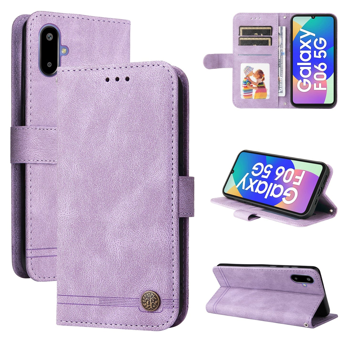For Samsung Galaxy F06 5G Leather Wallet Cases Skin Touch Phone Cover Stand with Strap - Purple
