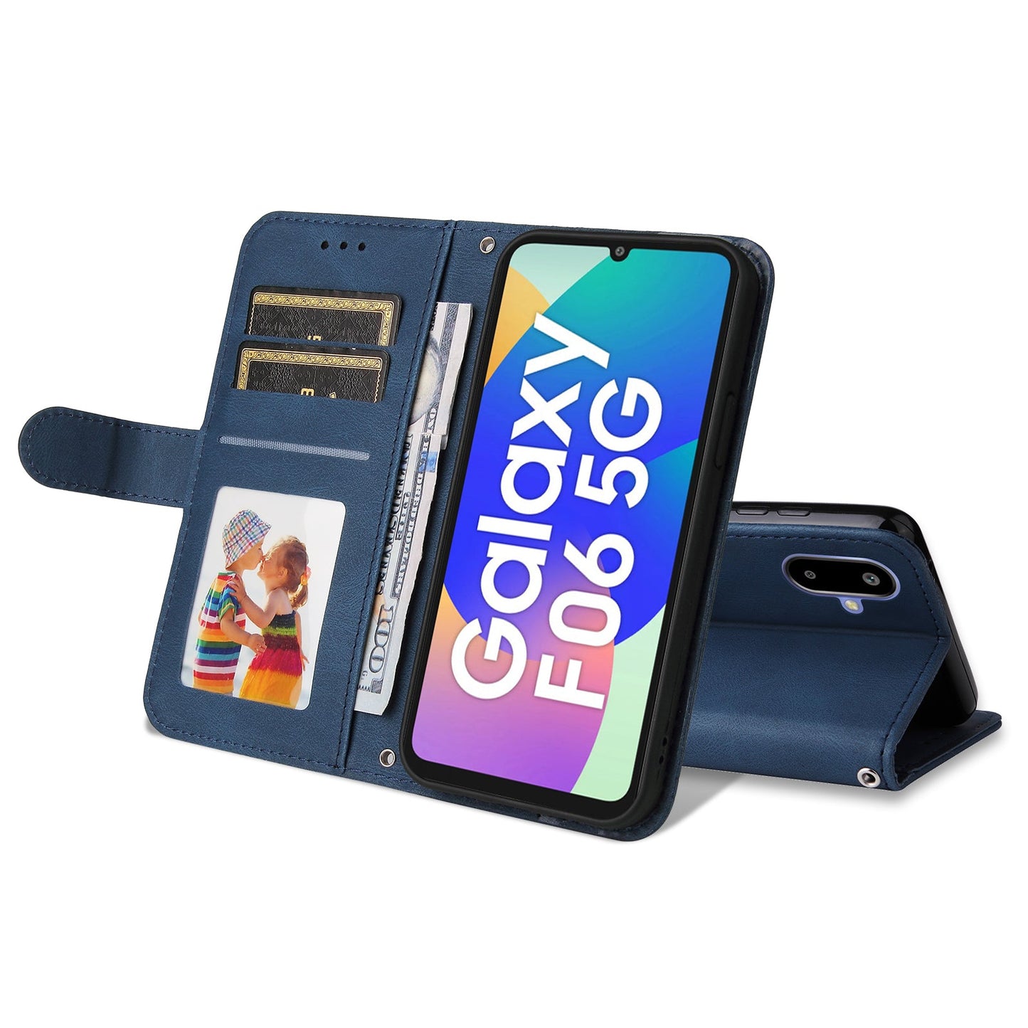 For Samsung Galaxy F06 5G Leather Wallet Cases Skin Touch Phone Cover Stand with Strap - Blue