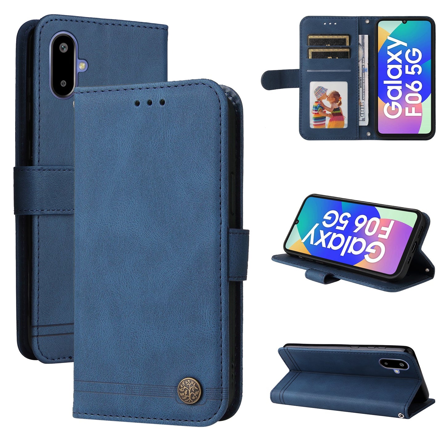 For Samsung Galaxy F06 5G Leather Wallet Cases Skin Touch Phone Cover Stand with Strap - Blue