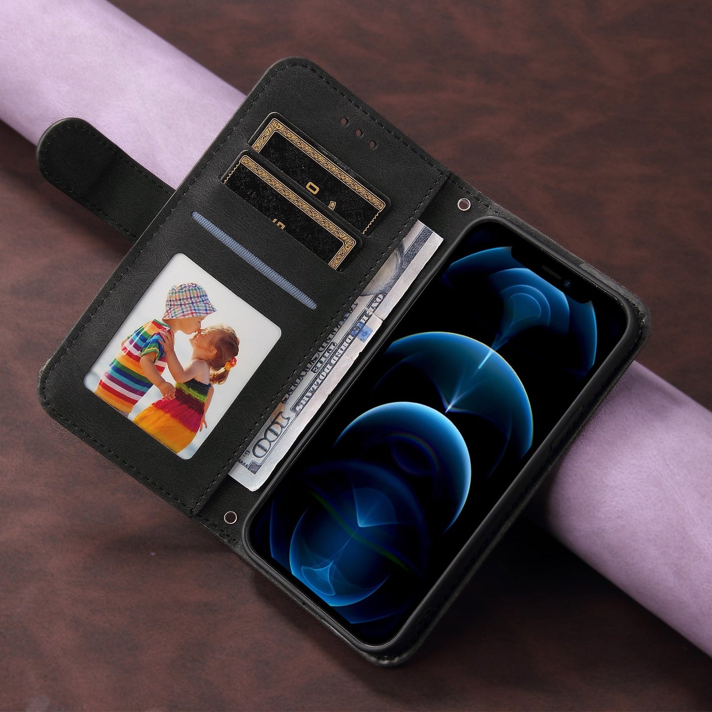 For Samsung Galaxy F06 5G Leather Wallet Cases Skin Touch Phone Cover Stand with Strap - Black
