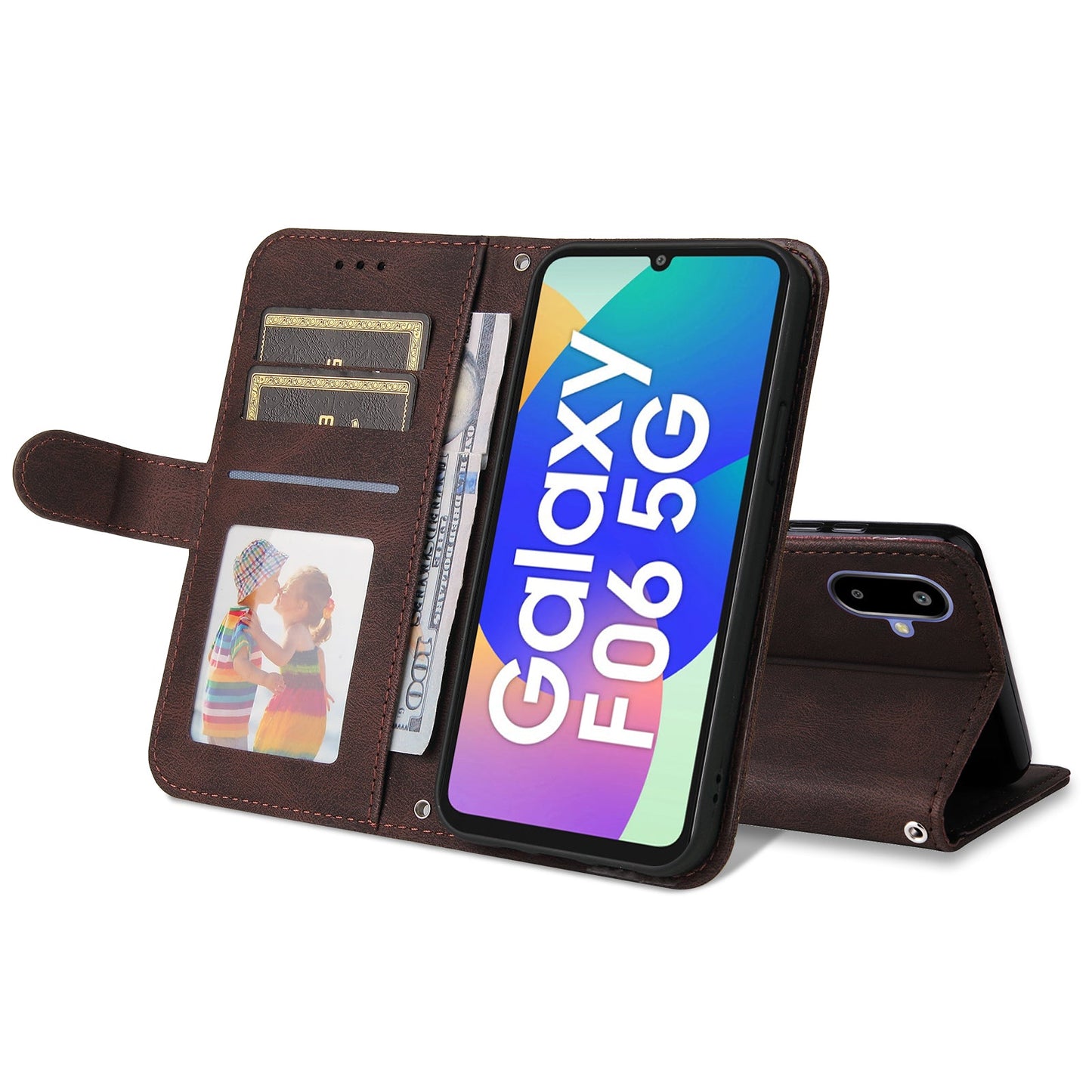 For Samsung Galaxy F06 5G Leather Wallet Cases Skin Touch Phone Cover Stand with Strap - Brown