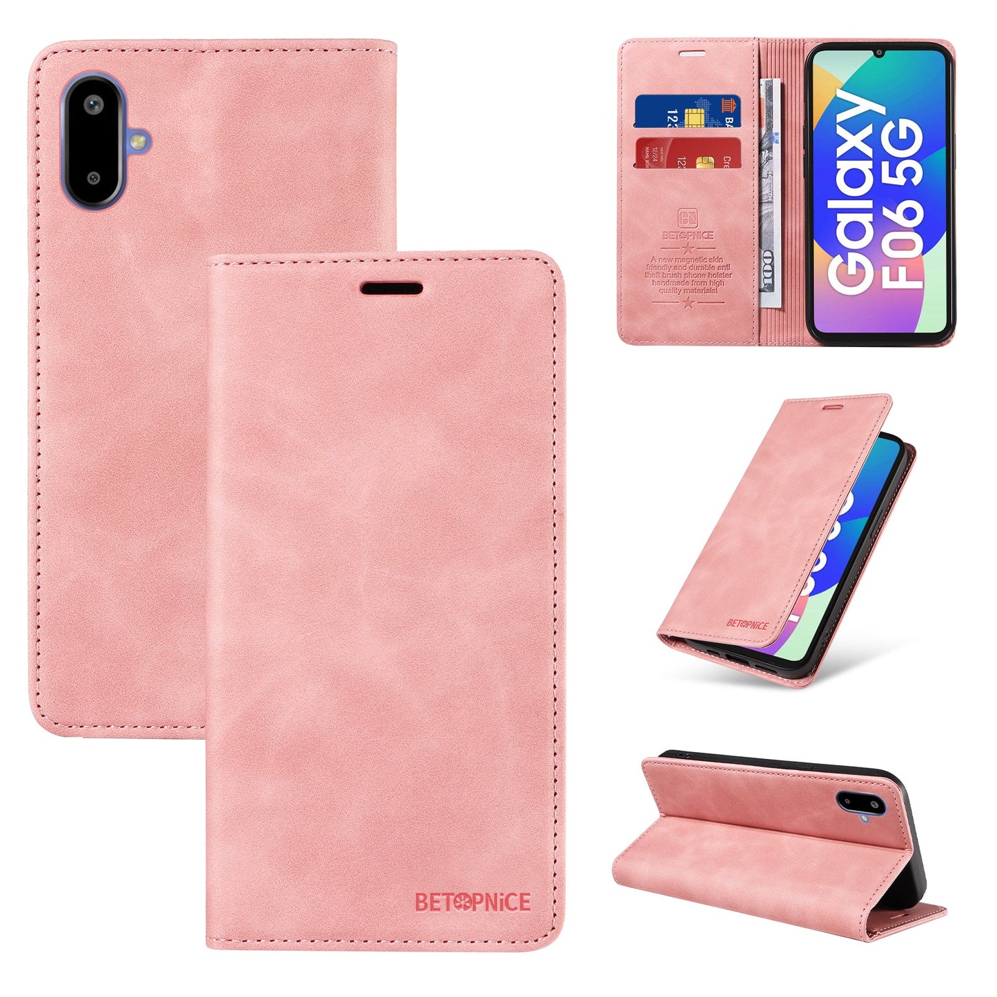 For Samsung Galaxy F06 5G Case BETOPNICE Magnetic Closure RFID Blocking Wallet Stand Leather Phone Cover - Pink