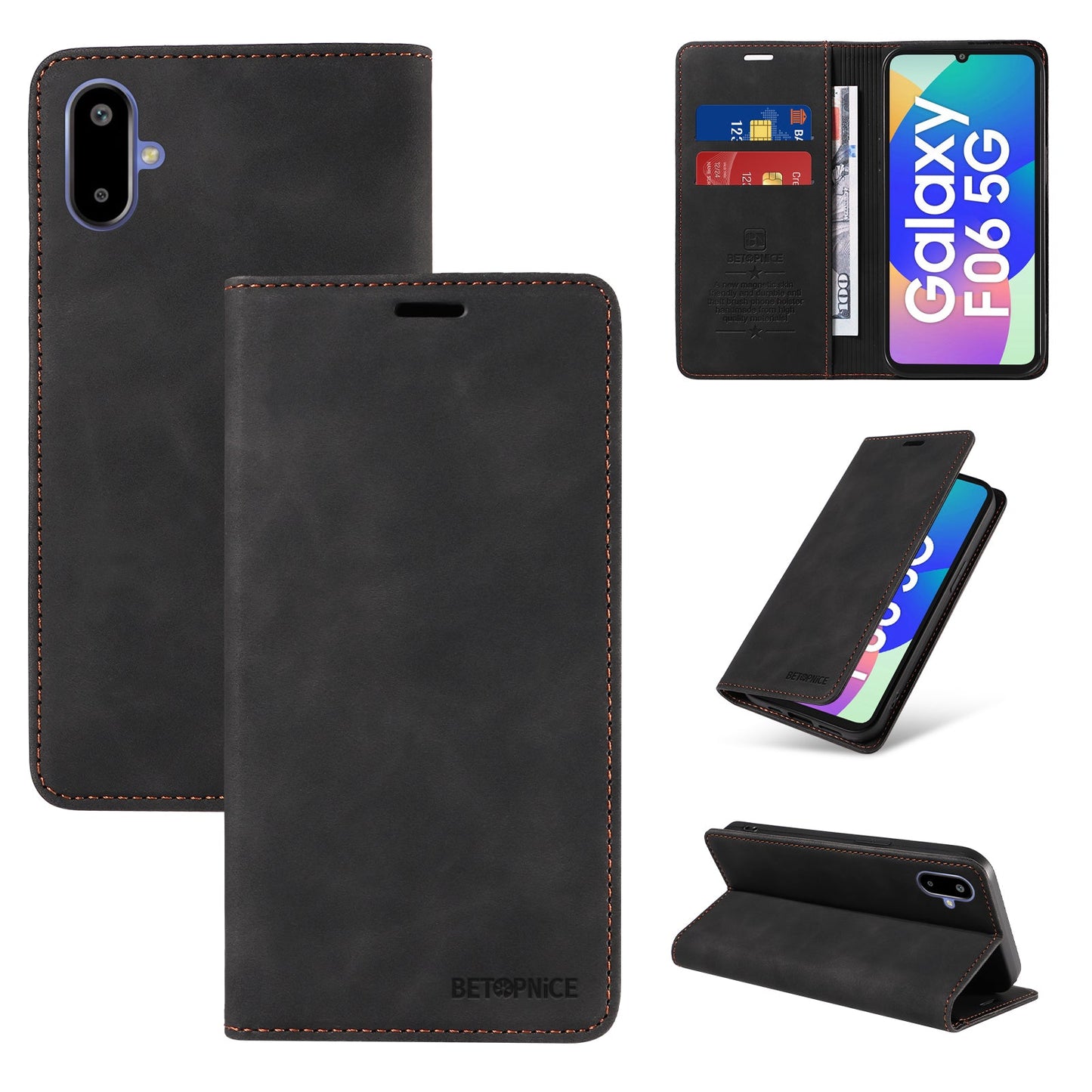 For Samsung Galaxy F06 5G Case BETOPNICE Magnetic Closure RFID Blocking Wallet Stand Leather Phone Cover - Black