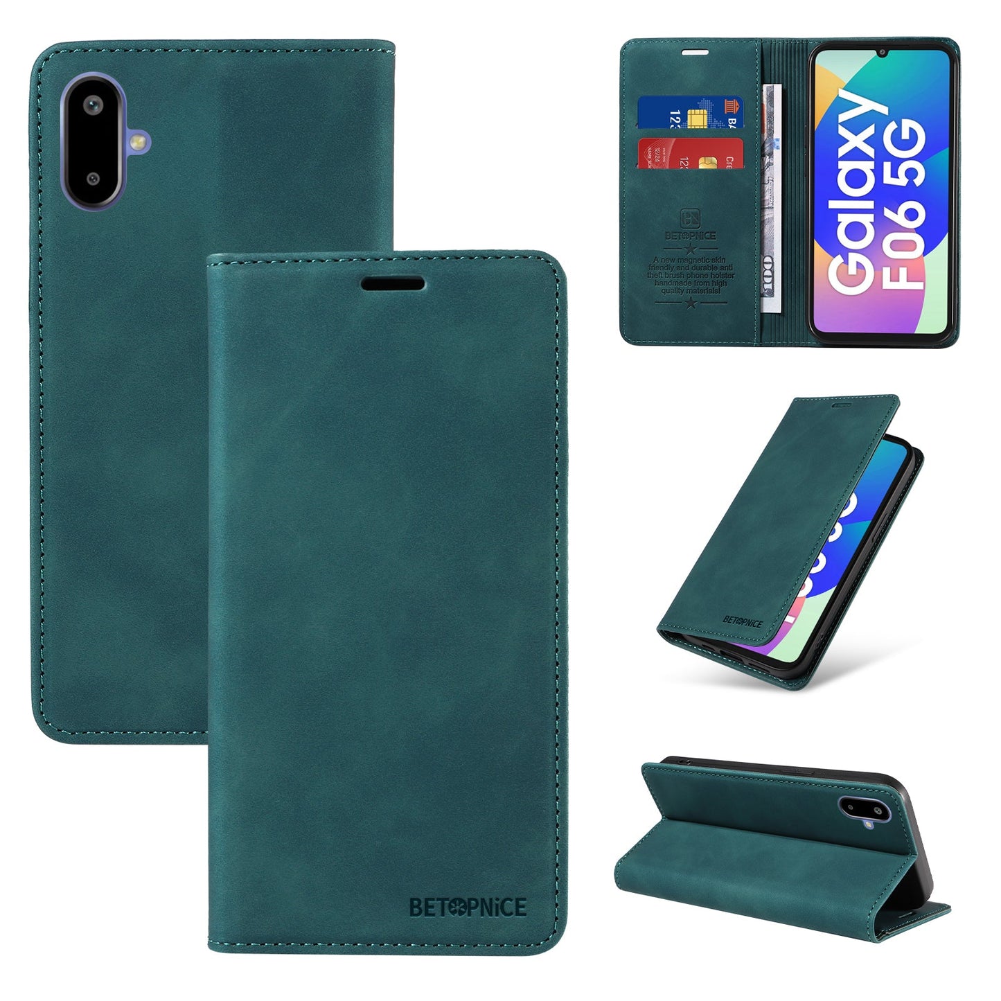 For Samsung Galaxy F06 5G Case BETOPNICE Magnetic Closure RFID Blocking Wallet Stand Leather Phone Cover - Green