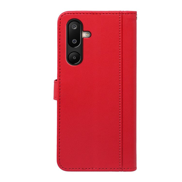 For Samsung Galaxy M16 5G  /  F16 5G Wallet Case Magnetic Snap Leather Phone Cover with Strap - Red