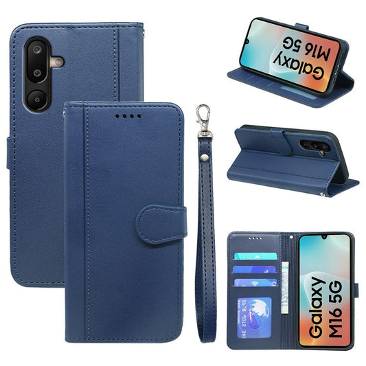For Samsung Galaxy M16 5G  /  F16 5G Wallet Case Magnetic Snap Leather Phone Cover with Strap - Blue