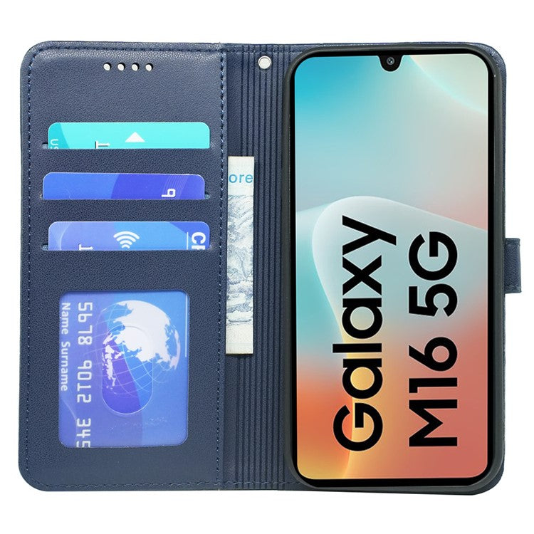 For Samsung Galaxy M16 5G  /  F16 5G Wallet Case Magnetic Snap Leather Phone Cover with Strap - Blue