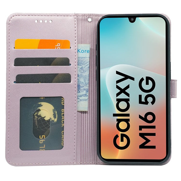 For Samsung Galaxy M16 5G  /  F16 5G Wallet Case Magnetic Snap Leather Phone Cover with Strap - Rose Gold