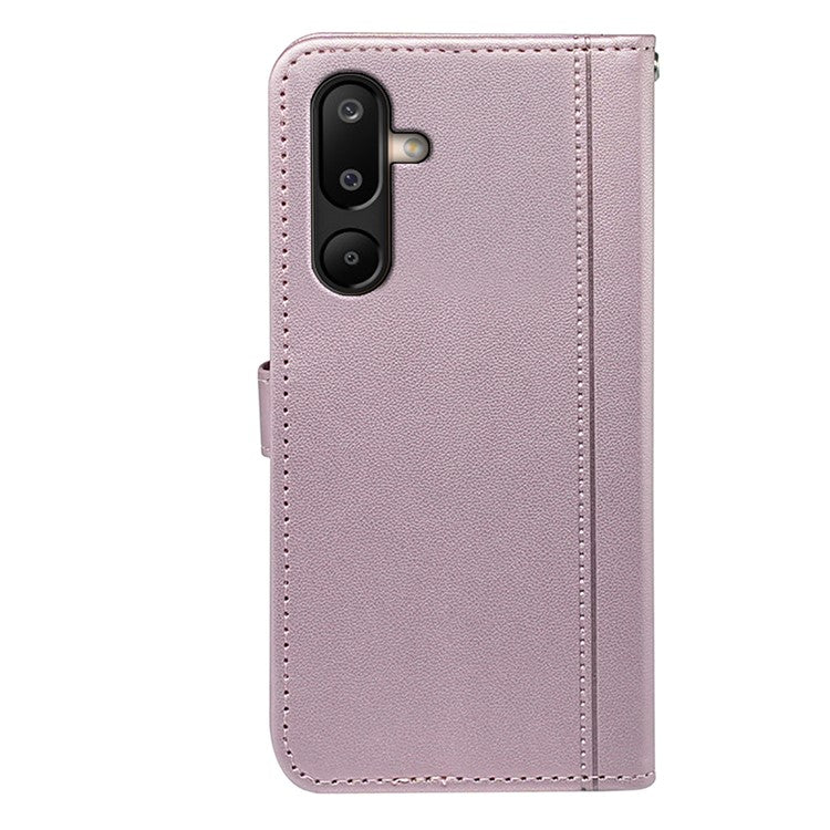 For Samsung Galaxy M16 5G  /  F16 5G Wallet Case Magnetic Snap Leather Phone Cover with Strap - Rose Gold