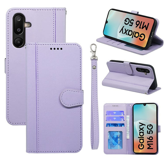 For Samsung Galaxy M16 5G  /  F16 5G Wallet Case Magnetic Snap Leather Phone Cover with Strap - Purple