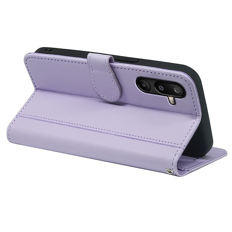 For Samsung Galaxy M16 5G  /  F16 5G Wallet Case Magnetic Snap Leather Phone Cover with Strap - Purple