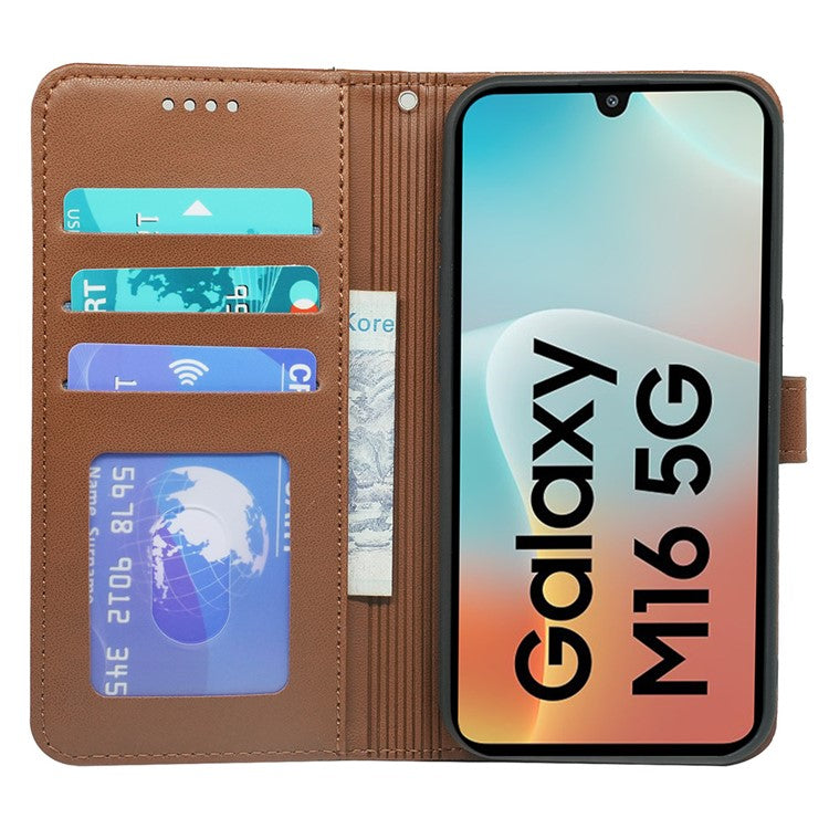 For Samsung Galaxy M16 5G  /  F16 5G Wallet Case Magnetic Snap Leather Phone Cover with Strap - Brown