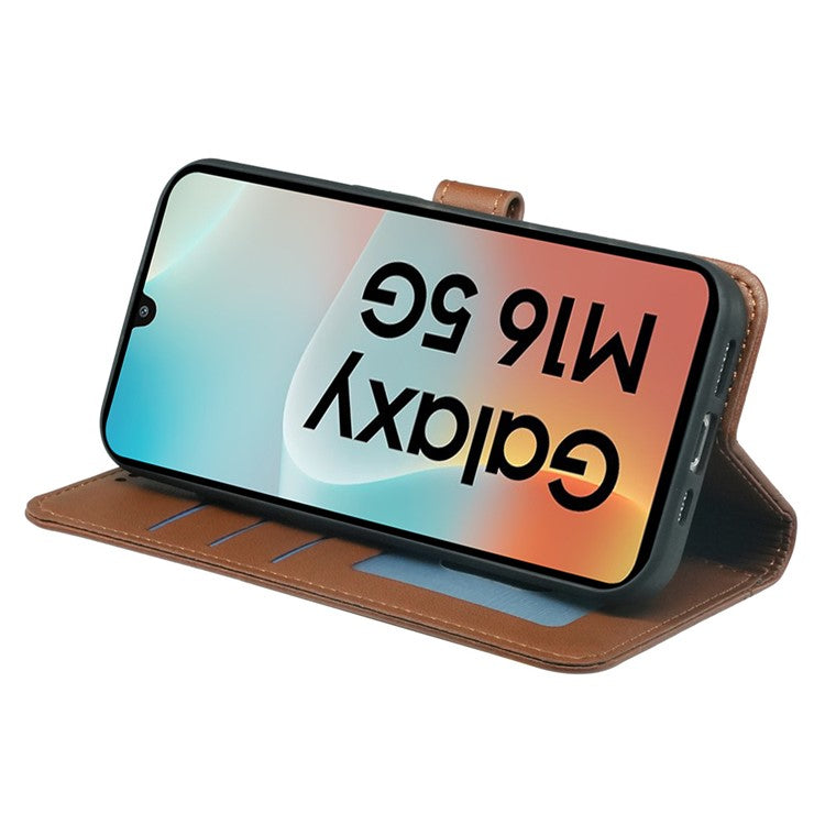 For Samsung Galaxy M16 5G  /  F16 5G Wallet Case Magnetic Snap Leather Phone Cover with Strap - Brown