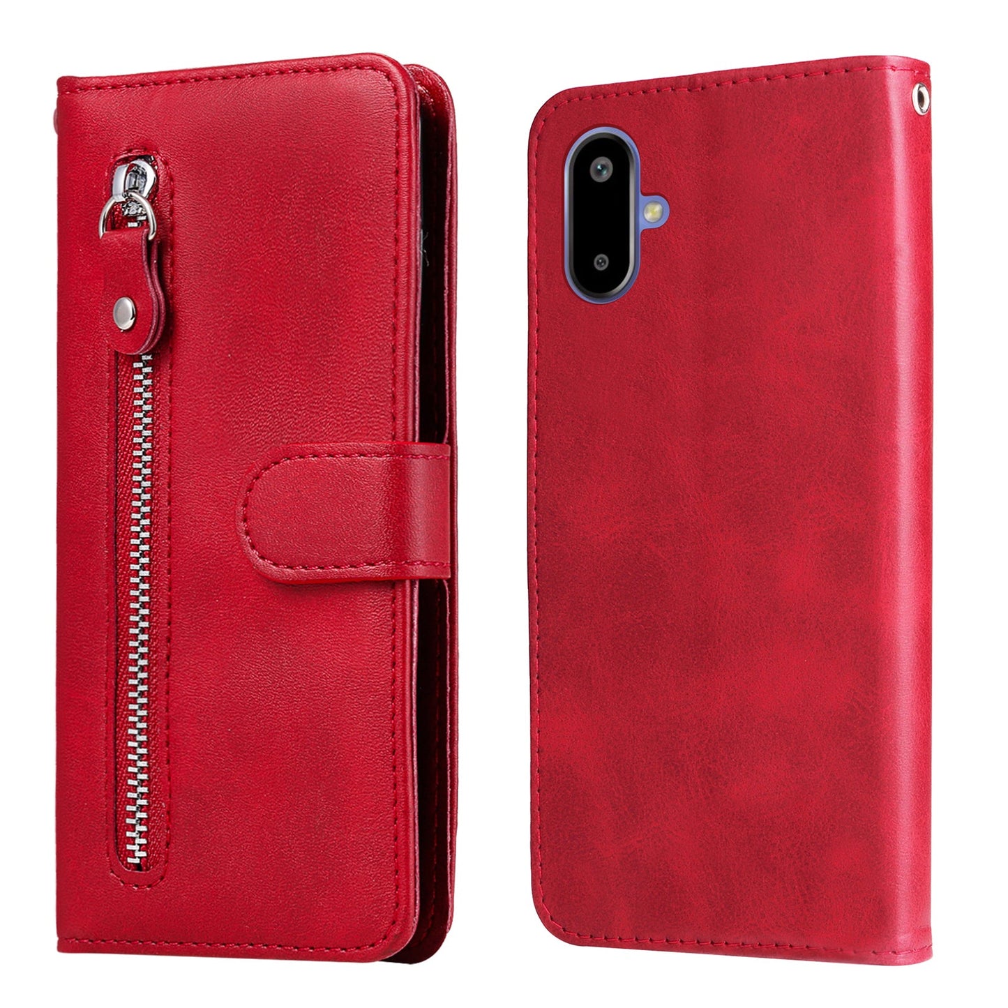 For Samsung Galaxy F06 5G PU Leather Cases with Zipper Pocket Wallet Phone Cover Stand - Red