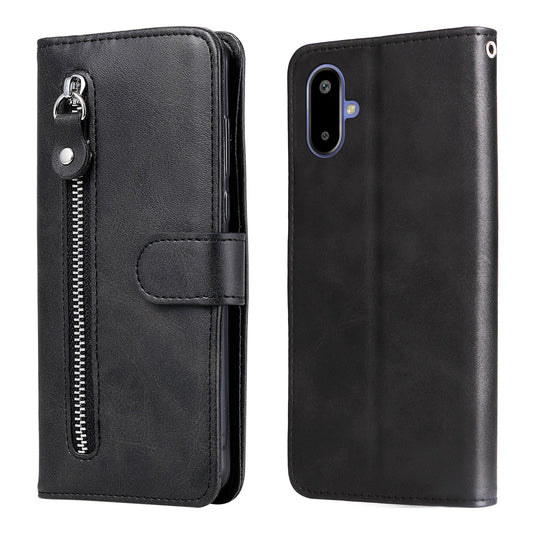 For Samsung Galaxy F06 5G PU Leather Cases with Zipper Pocket Wallet Phone Cover Stand - Black