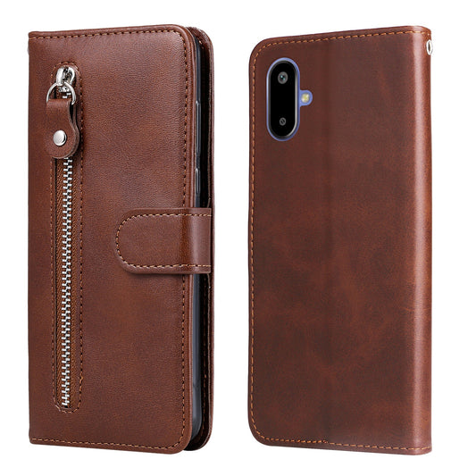 For Samsung Galaxy F06 5G PU Leather Cases with Zipper Pocket Wallet Phone Cover Stand - Brown