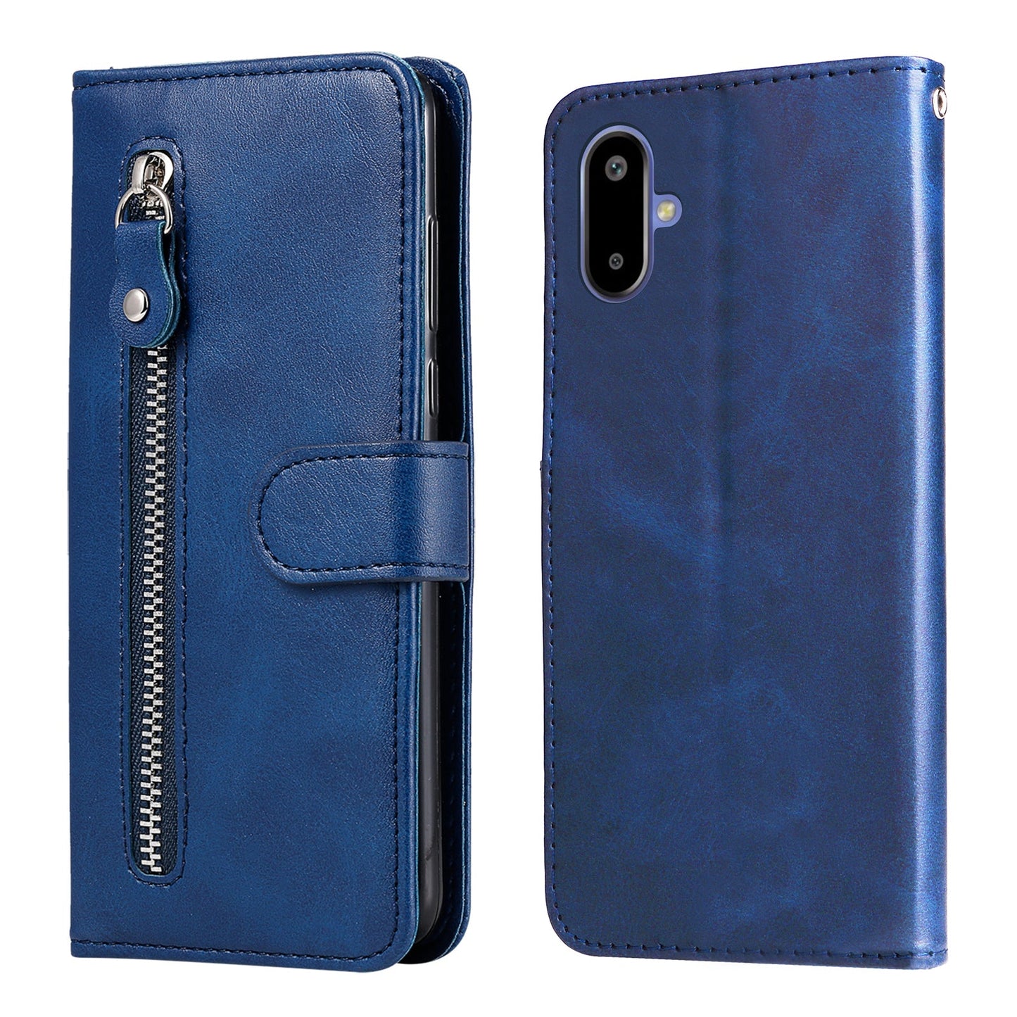 For Samsung Galaxy F06 5G PU Leather Cases with Zipper Pocket Wallet Phone Cover Stand - Blue