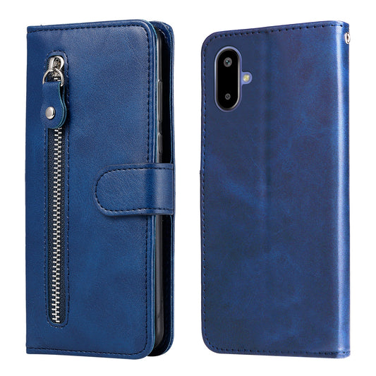 For Samsung Galaxy F06 5G PU Leather Cases with Zipper Pocket Wallet Phone Cover Stand - Blue