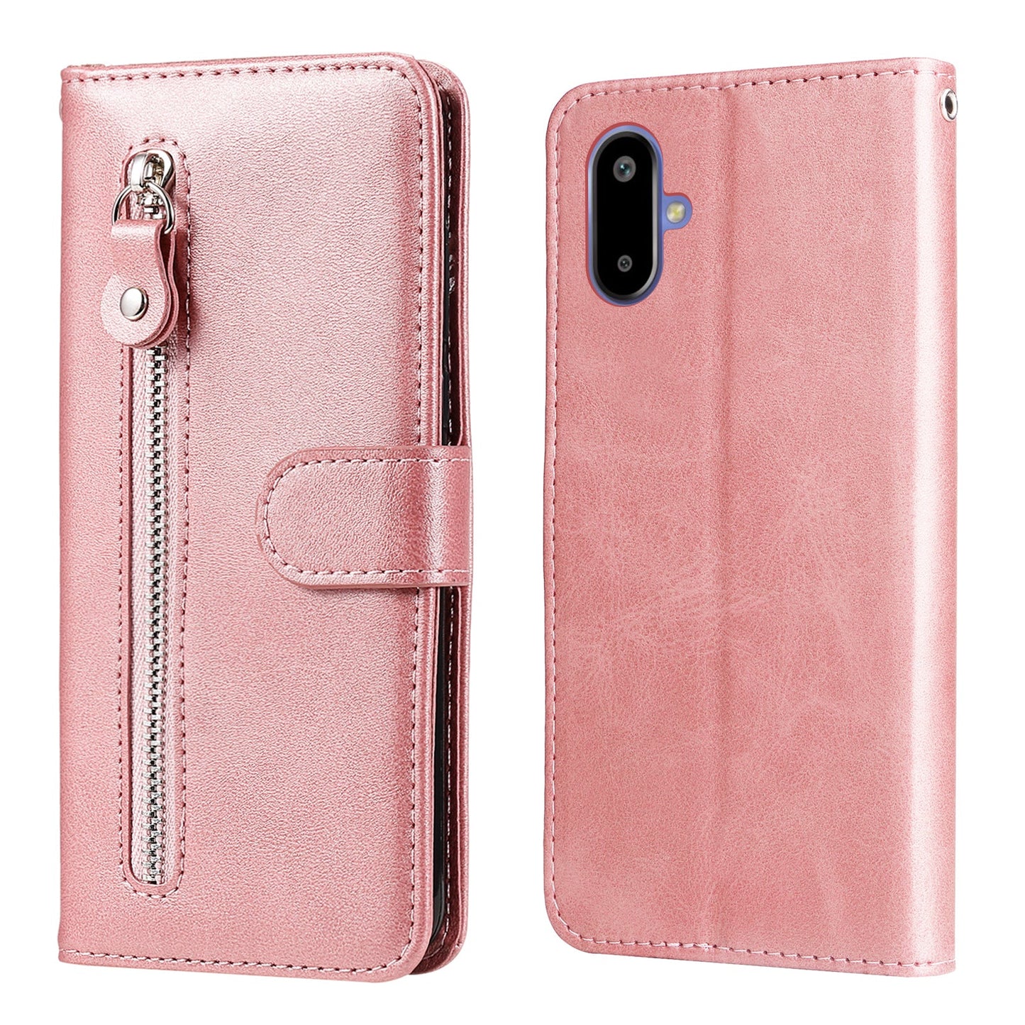 For Samsung Galaxy F06 5G PU Leather Cases with Zipper Pocket Wallet Phone Cover Stand - Pink