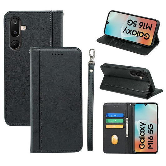 HX01 For Samsung Galaxy M16 5G  /  F16 5G Wallet Case Magnetic Closing PU Leather Phone Cover - Black