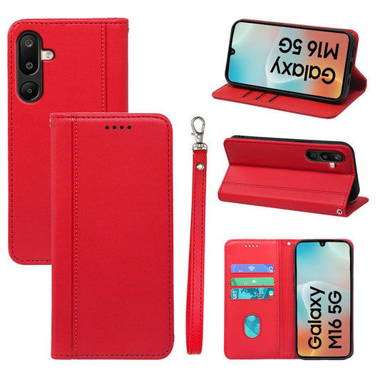HX01 For Samsung Galaxy M16 5G  /  F16 5G Wallet Case Magnetic Closing PU Leather Phone Cover - Red