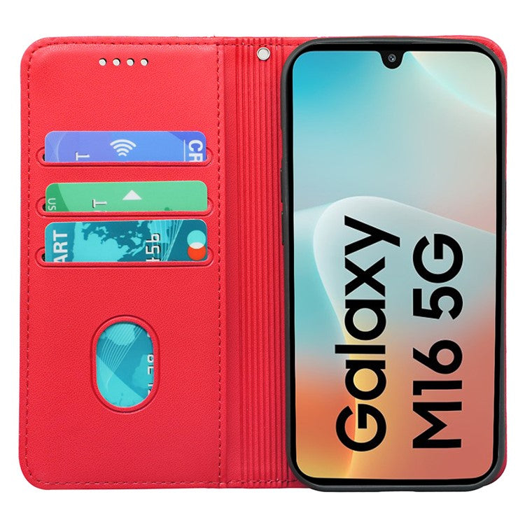HX01 For Samsung Galaxy M16 5G  /  F16 5G Wallet Case Magnetic Closing PU Leather Phone Cover - Red