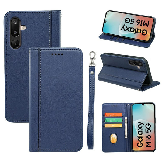 HX01 For Samsung Galaxy M16 5G  /  F16 5G Wallet Case Magnetic Closing PU Leather Phone Cover - Blue