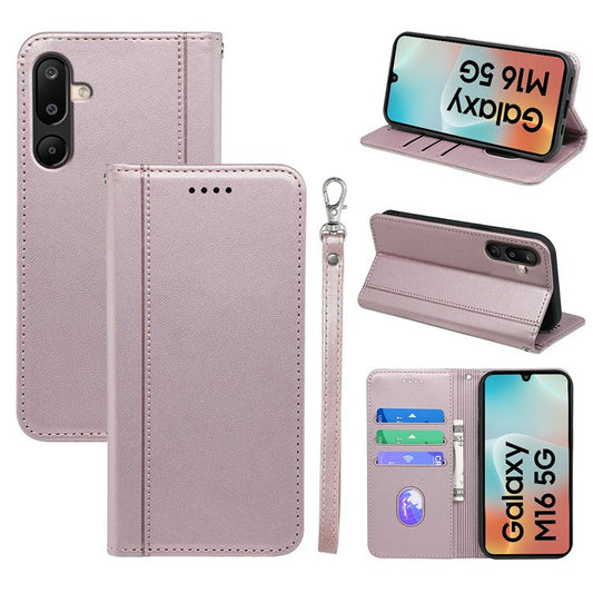 HX01 For Samsung Galaxy M16 5G  /  F16 5G Wallet Case Magnetic Closing PU Leather Phone Cover - Rose Gold