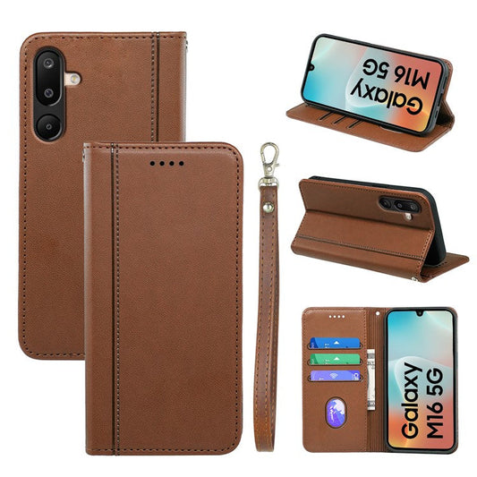 HX01 For Samsung Galaxy M16 5G  /  F16 5G Wallet Case Magnetic Closing PU Leather Phone Cover - Brown