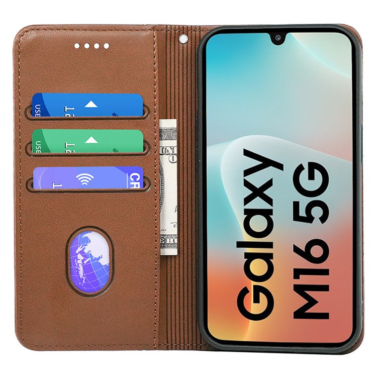 HX01 For Samsung Galaxy M16 5G  /  F16 5G Wallet Case Magnetic Closing PU Leather Phone Cover - Brown