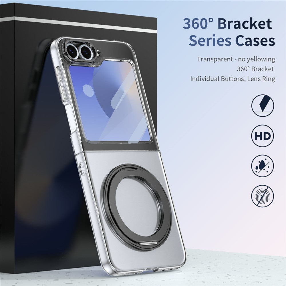 For Samsung Galaxy Z Flip7 FE 5G / Z Flip6 5G Case Magnetic Kickstand Clear PC Phone Cover with HD Screen Film - Black