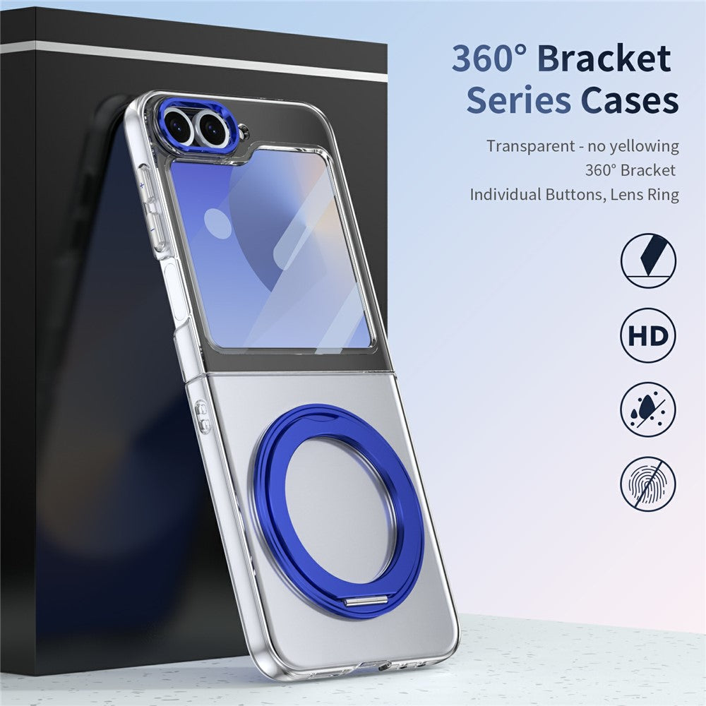 For Samsung Galaxy Z Flip7 FE 5G / Z Flip6 5G Case Magnetic Kickstand Clear PC Phone Cover with HD Screen Film - Blue