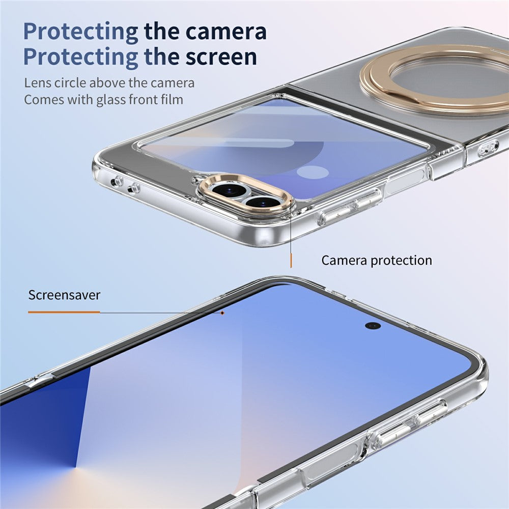 For Samsung Galaxy Z Flip7 FE 5G / Z Flip6 5G Case Magnetic Kickstand Clear PC Phone Cover with HD Screen Film - Desert Gold