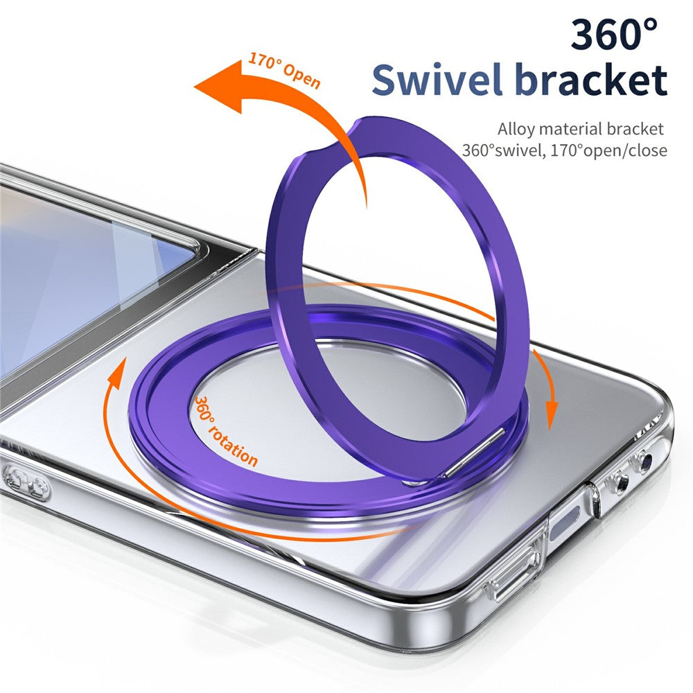 For Samsung Galaxy Z Flip7 FE 5G / Z Flip6 5G Case Magnetic Kickstand Clear PC Phone Cover with HD Screen Film - Purple