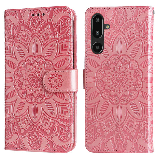For Samsung Galaxy F16 5G / Galaxy M16 5G Case Sunflower Imprint Leather Wallet Phone Cover - Pink