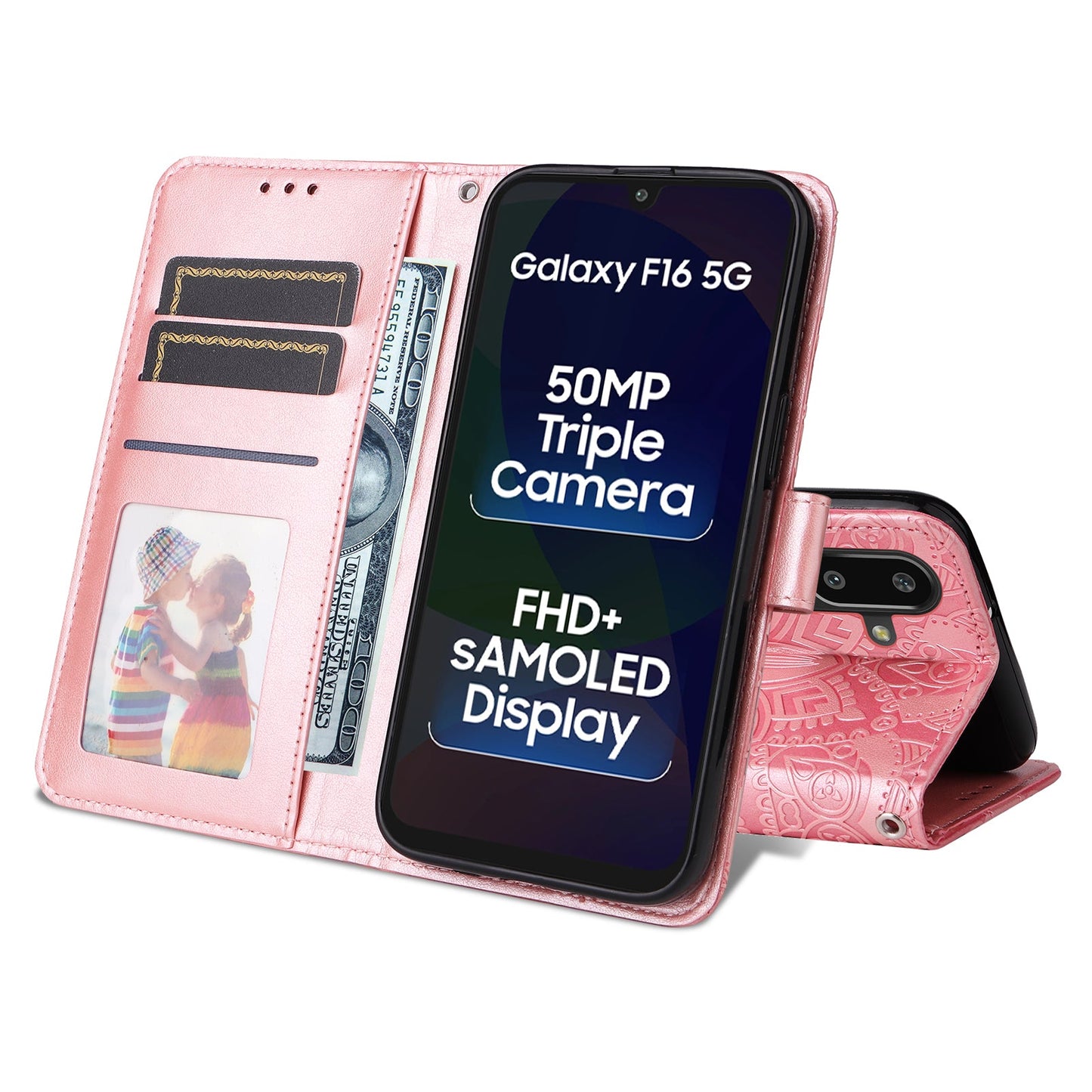For Samsung Galaxy F16 5G / Galaxy M16 5G Case Sunflower Imprint Leather Wallet Phone Cover - Pink
