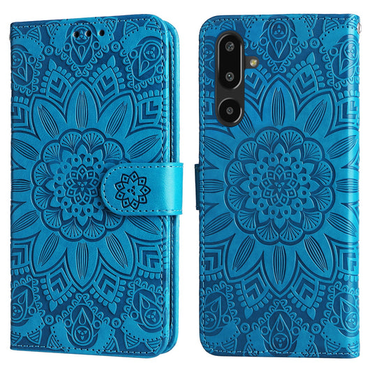 For Samsung Galaxy F16 5G / Galaxy M16 5G Case Sunflower Imprint Leather Wallet Phone Cover - Blue